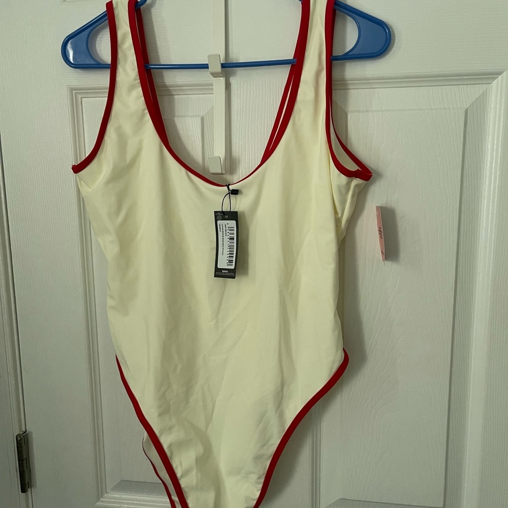 Cream and Red One-Piece Swimsuit
